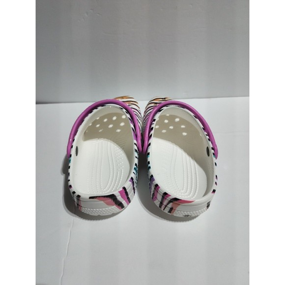 New Kids Crocs Classic Animal Print Clogs Glitter Sandals Multi/white US size J4 - Picture 5 of 7